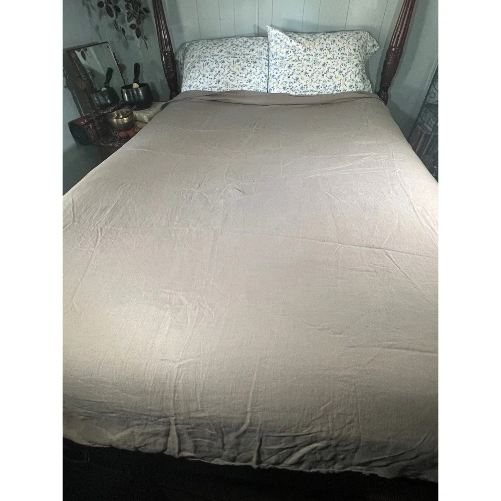 Bella Notte Linens 100% Linen Queen Duvet Cover Taupe Grey Button Closure LIN103